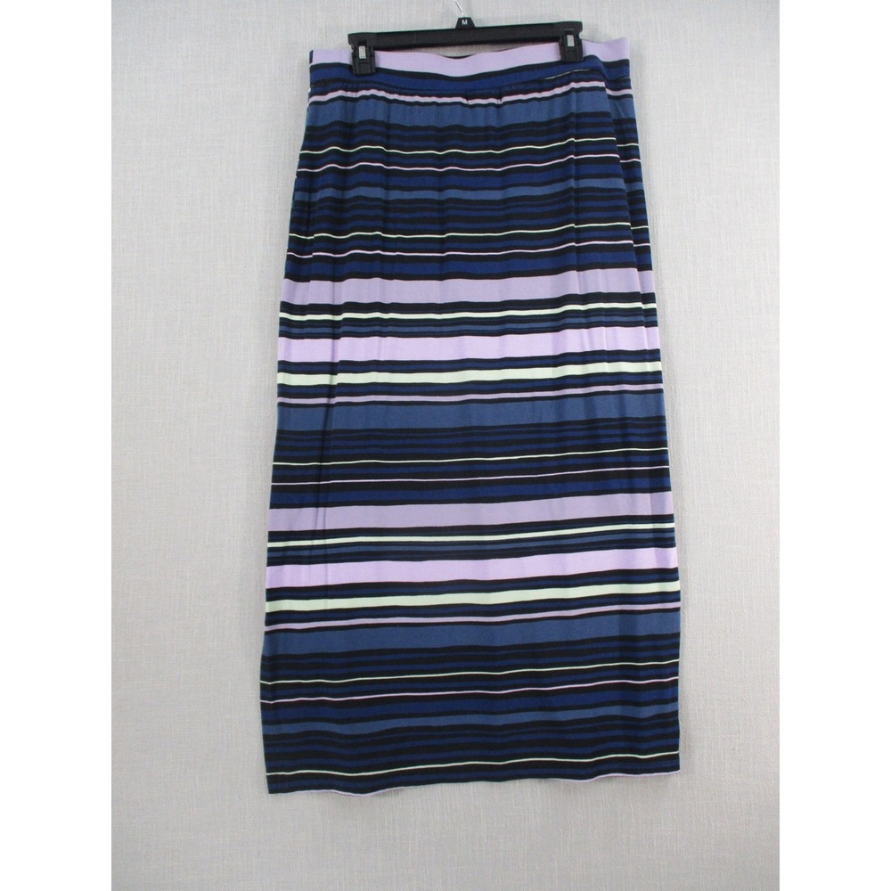Liz Claiborne Studio Striped Maxi Skirt Blue Purple L Jersey Knit Side Slit - Picture 5 of 9